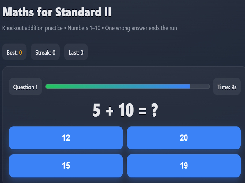 Gra Matematyka dla standardu II w Internecie